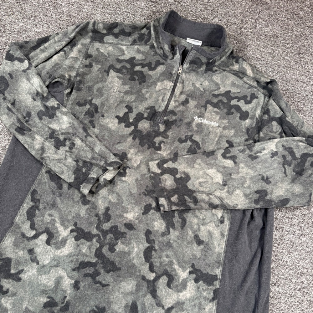 Columbia Fleece Pullover Men XXL Grey Camo Quarter Zip Mock Neck Jacket
